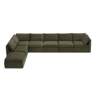 Macy 7 Seats Modular Sectional Sofa with Fully Removable Covers, Large Storage (Olive Green Velvet)