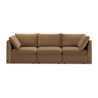 Macy 3 Seater Modular Sectional Sofa with Fully Removable Covers, Large Storage (Hazelnut Brown Velvet) [2nd Gen]