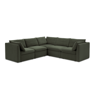 Macy 5 Seats Modular Sectional Sofa with Fully Removable Covers, Large Storage (Olive Green Velvet)