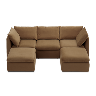 Macy 5 Seats Modular Sectional Sofa with Fully Removable Covers, Large Storage (Hazelnut Brown Velvet) [2nd Gen]