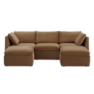 Macy 5 Seats Modular Sectional Sofa with Fully Removable Covers, Large Storage (Hazelnut Brown Velvet)