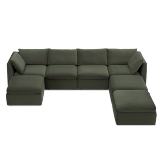 Macy 7 Seats Modular Sectional Sofa with Fully Removable Covers, Large Storage (Olive Green Velvet)