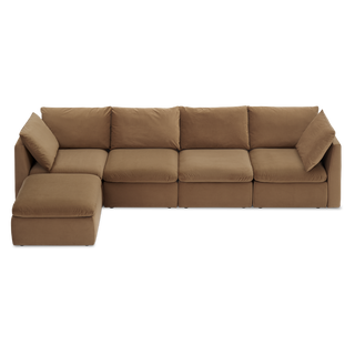 Macy 5 Seats Modular Sectional Sofa with Fully Removable Covers, Large Storage (Hazelnut Brown Velvet) [2nd Gen]