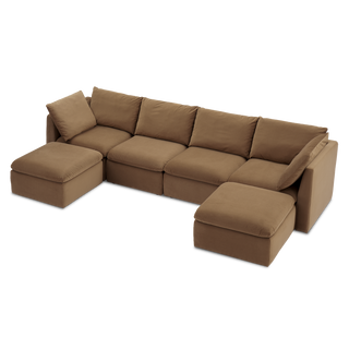 Macy 6 Seats Modular Sectional Sofa with Fully Removable Covers, Large Storage (Hazelnut Brown Velvet) [2nd Gen]