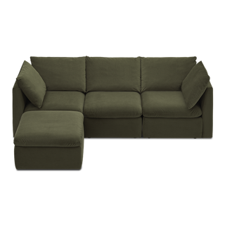 Macy 4 Seats Modular Sectional Sofa with Fully Removable Covers, Large Storage (Olive Green Velvet) [2nd gen]