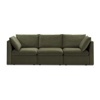 Macy 3 Seats Modular Sectional Sofa with Fully Removable Covers, Large Storage (Olive Green Velvet) [2nd gen]