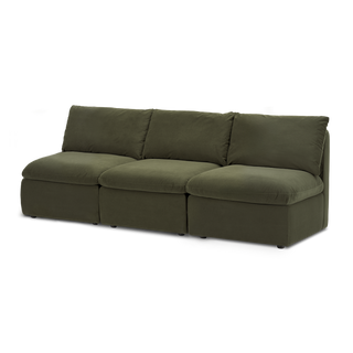 Macy Armless Sectional Sofa with Fully Removable Covers, Large Storage (Olive Green Velvet) [1st Gen]