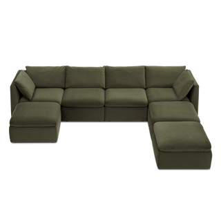 Macy 7 Seats Modular Sectional Sofa with Fully Removable Covers, Large Storage (Olive Green Velvet)