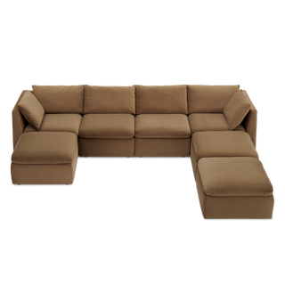 Macy 7 Seats Modular Sectional Sofa with Fully Removable Covers, Large Storage (Hazelnut Brown Velvet)