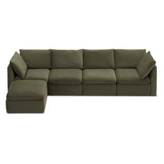 Macy 5 Seats Modular Sectional Sofa with Fully Removable Covers, Large Storage (Olive Green Velvet) [2nd gen]