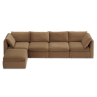 Macy 5 Seats Modular Sectional Sofa with Fully Removable Covers, Large Storage (Hazelnut Brown Velvet)