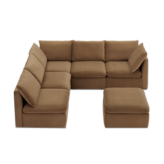 Macy 6 Seats Modular Sectional Sofa with Fully Removable Covers, Large Storage (Hazelnut Brown Velvet) [2nd Gen]
