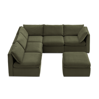 Macy 6 Seats Modular Sectional Sofa with Fully Removable Covers, Large Storage (Olive Green Velvet)