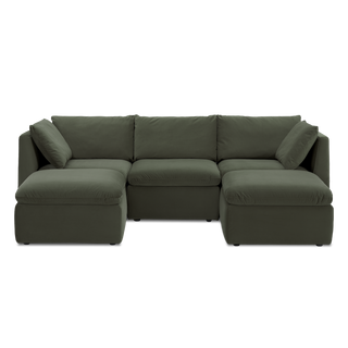 Macy 5 Seats Modular Sectional Sofa with Fully Removable Covers, Large Storage (Olive Green Velvet)