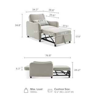 Sophie 4-in-1 Convertible Sleeper Chair, Light Gray Fabric