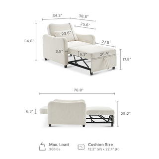 Sophie 4-in-1 Convertible Sleeper Chair, Pearl White Boucle