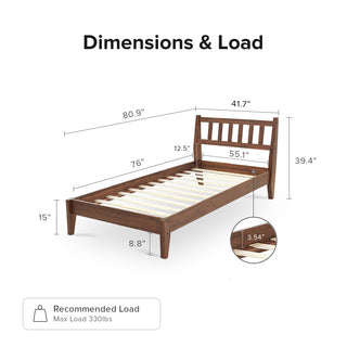 Ted Bed (Twin), Solid Acacia Wood Platform Bed with Headboard