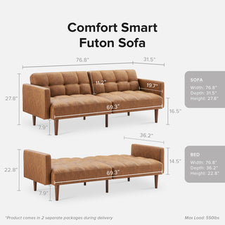Aaron Futon Sofa Bed, Pecan Brown Faux Leather