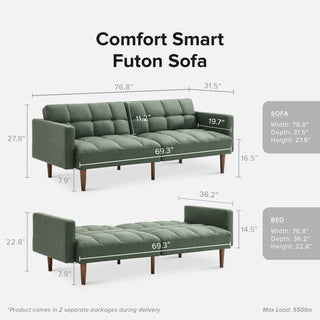 Aaron Futon Sofa Bed, Sage Green Faux Leather