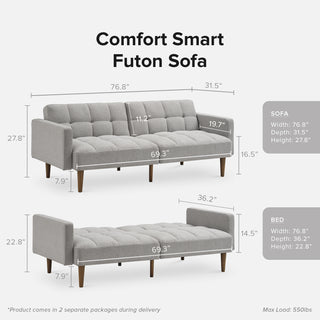 Aaron Futon Sofa Bed, Light Gray Fabric