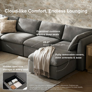 Macy 6 Seats Modular Sectional Sofa with Fully Removable Covers, Large Storage Oversized Modern Cloud Couch (Stone Gray)