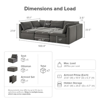 Macy Pit-Sectional Sofa with Fully Removable Covers, Large Storage (Stone Gray) [2nd Gen]