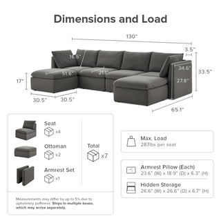 Macy 6 Seats Modular Sectional Sofa with Fully Removable Covers, Large Storage (Stone Gray) [2nd Gen]