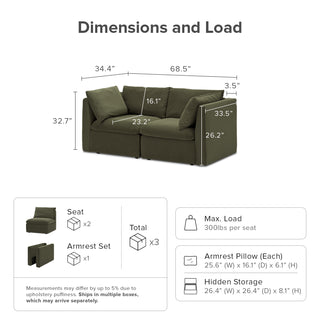 Macy Loveseat with Storage, Olive Green Velvet