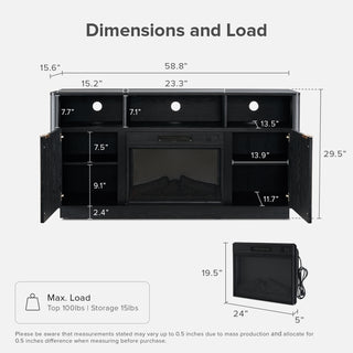 Brooklyn 59" Electric Fireplace TV Stand, Black Oak