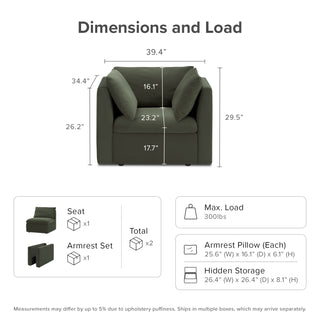 Macy Armchair with Storage, Olive Green Velvet