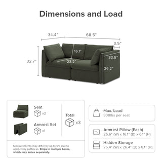 Macy Loveseat with Storage, Olive Green Velvet