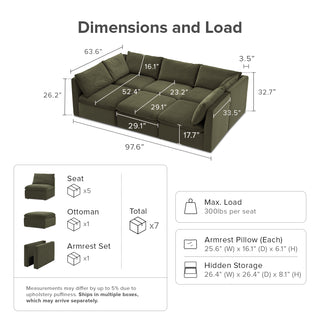 Macy Pit-Sectional Sofa with Storage, Olive Green Velvet