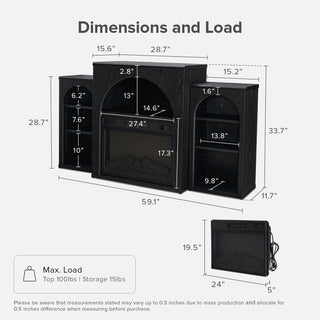 Blake 59" Electric Fireplace Mantel TV Stand, Black Oak