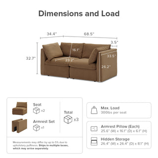 Macy Loveseat with Storage, Hazelnut Brown Velvet