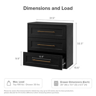 Blake 3 Drawer Dresser, Black Oak Single Blake 3 Drawer Dresser, Black Oak Single