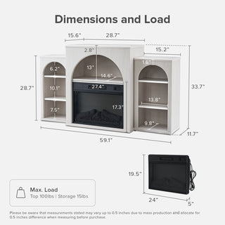 Blake 59" Electric Fireplace Mantel TV Stand, White Oak