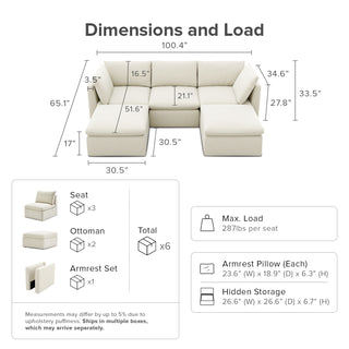Macy 5 Seats Modular Sectional Sofa with Fully Removable Covers, Large Storage (Oat) [2nd gen]
