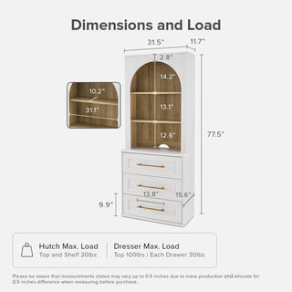 Blake 3 Drawer Dresser with Hutch, White Oak