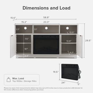 Brooklyn 59" Electric Fireplace TV Stand, White Oak