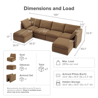 Macy 6 Seats Modular Sectional Sofa with Fully Removable Covers, Large Storage (Hazelnut Brown Velvet) [2nd Gen]