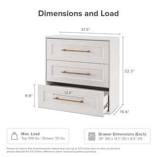 Blake 3 Drawer Dresser, White Oak