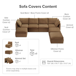 Macy Washable Slipcover for 7 Seats Modular Sectional Sofa with Storage, Hazelnut Brown Velvet