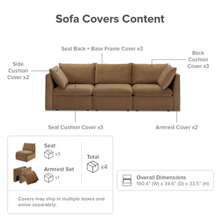 Macy Washable Slipcover for 3 Seater Modular Sectional Sofa with Storage, Hazelnut Brown Velvet