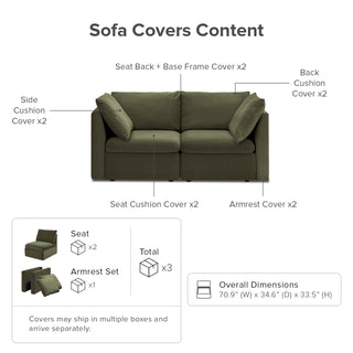 Macy Washable Slipcover for Loveseat with Storage, Olive Green Velvet