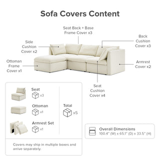 Macy Washable Slipcover for 4 Seats Modular Sectional Sofa with Storage, Oat