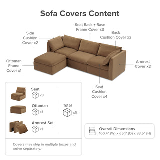 Macy Washable Slipcover for 4 Seats Modular Sectional Sofa with Storage, Hazelnut Brown Velvet