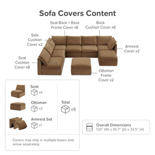 Macy Washable Slipcover for 8 Seats Modular Sectional Sofa with Storage, Hazelnut Brown Velvet