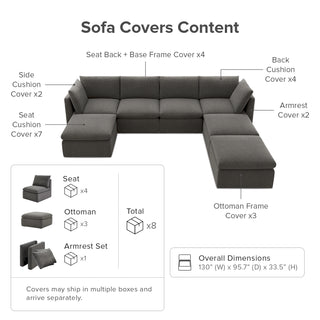Macy Washable Slipcover for 7 Seats Modular Sectional Sofa with Storage, Stone Gray