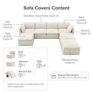 Macy Washable Slipcover for 7 Seats Modular Sectional Sofa with Storage, Oat