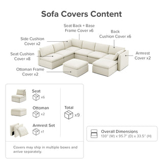 Macy Washable Slipcover for 8 Seats Modular Sectional Sofa with Storage, Oat
